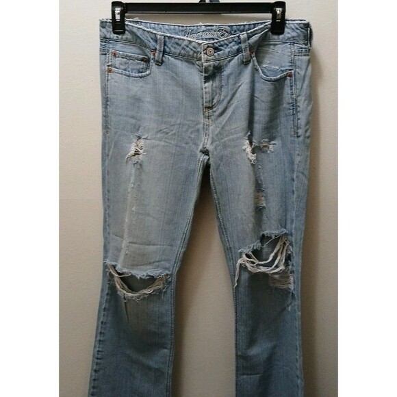 American eagle True Boot light denim distressed Holes destroyed jeans size 10R - Picture 2 of 16